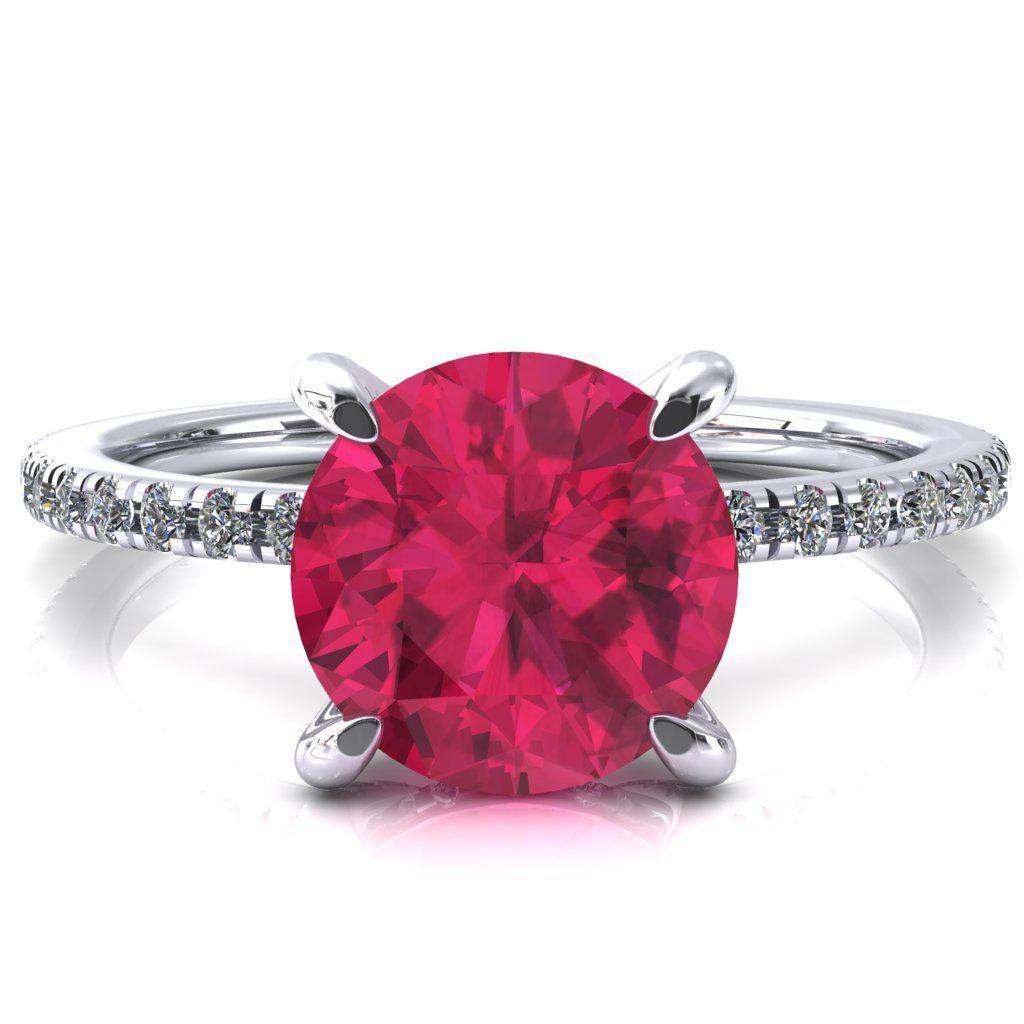 Ezili Round Ruby 4 Claw Prong Micro Pave Diamond Sides Engagement Ring-Custom-Made Jewelry-Fire & Brilliance ®