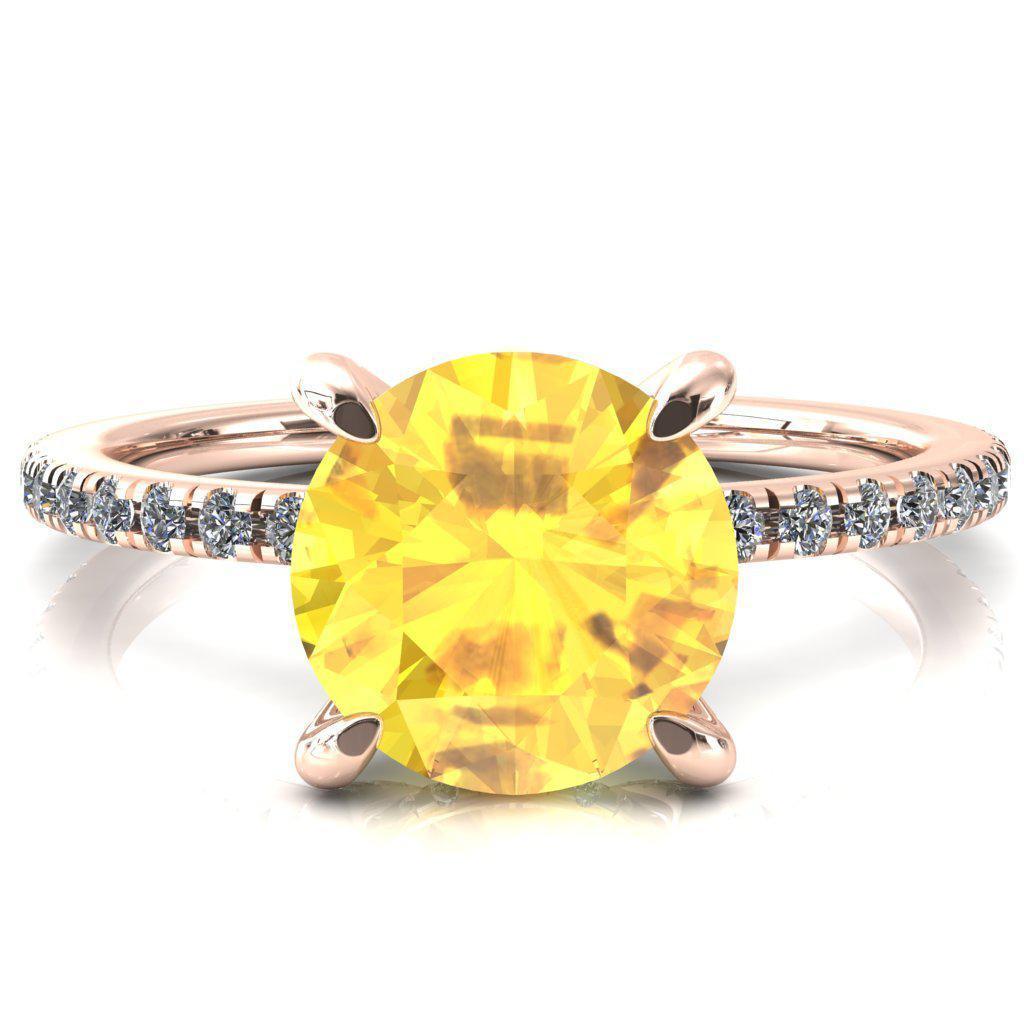 Ezili Round Yellow Sapphire 4 Claw Prong Micro Pave Diamond Sides Engagement Ring-Custom-Made Jewelry-Fire & Brilliance ®