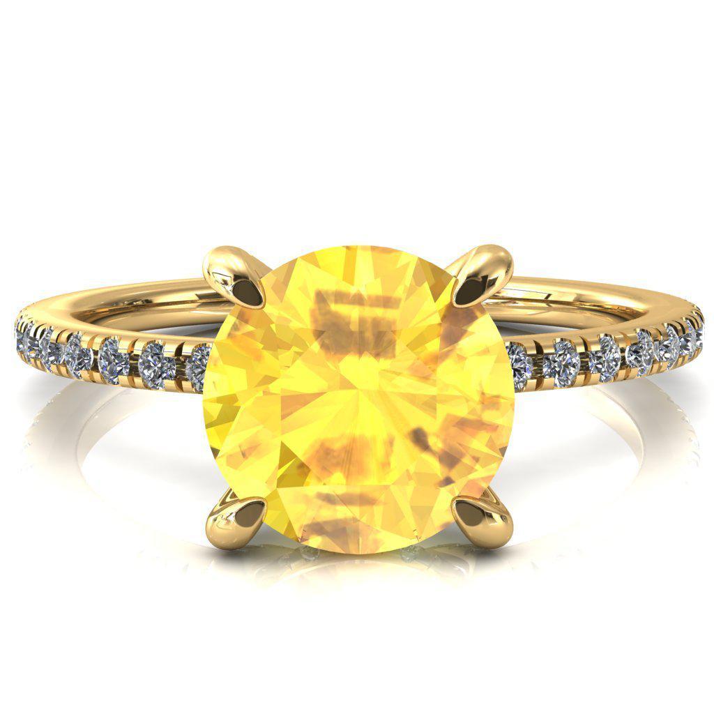 Ezili Round Yellow Sapphire 4 Claw Prong Micro Pave Diamond Sides Engagement Ring-Custom-Made Jewelry-Fire & Brilliance ®