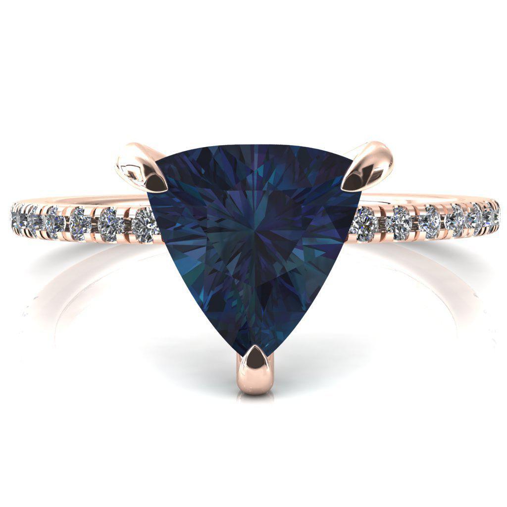 Ezili Trillion Alexandrite 3 Claw Prong Micro Pave Diamond Sides Engagement Ring-FIRE & BRILLIANCE
