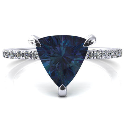 Ezili Trillion Alexandrite 3 Claw Prong Micro Pave Diamond Sides Engagement Ring-FIRE & BRILLIANCE