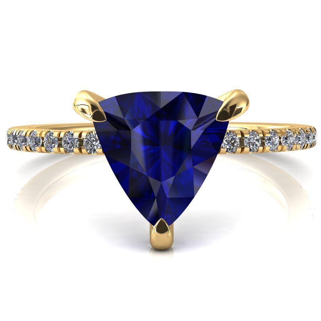 Ezili Trillion Blue Sapphire 3 Claw Prong Micro Pave Diamond Sides Engagement Ring-FIRE & BRILLIANCE