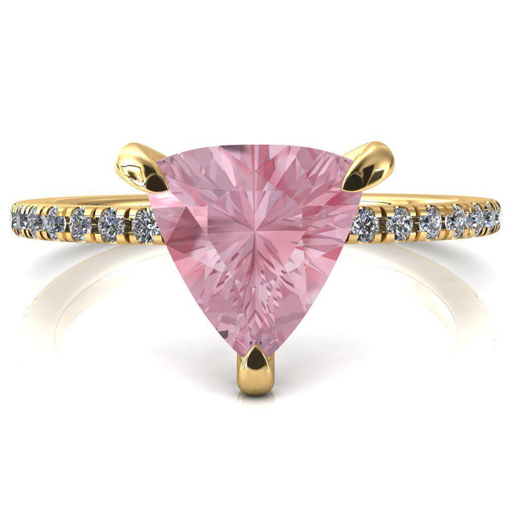 Ezili Trillion Pink Sapphire 3 Claw Prong Micro Pave Diamond Sides Engagement Ring-FIRE & BRILLIANCE
