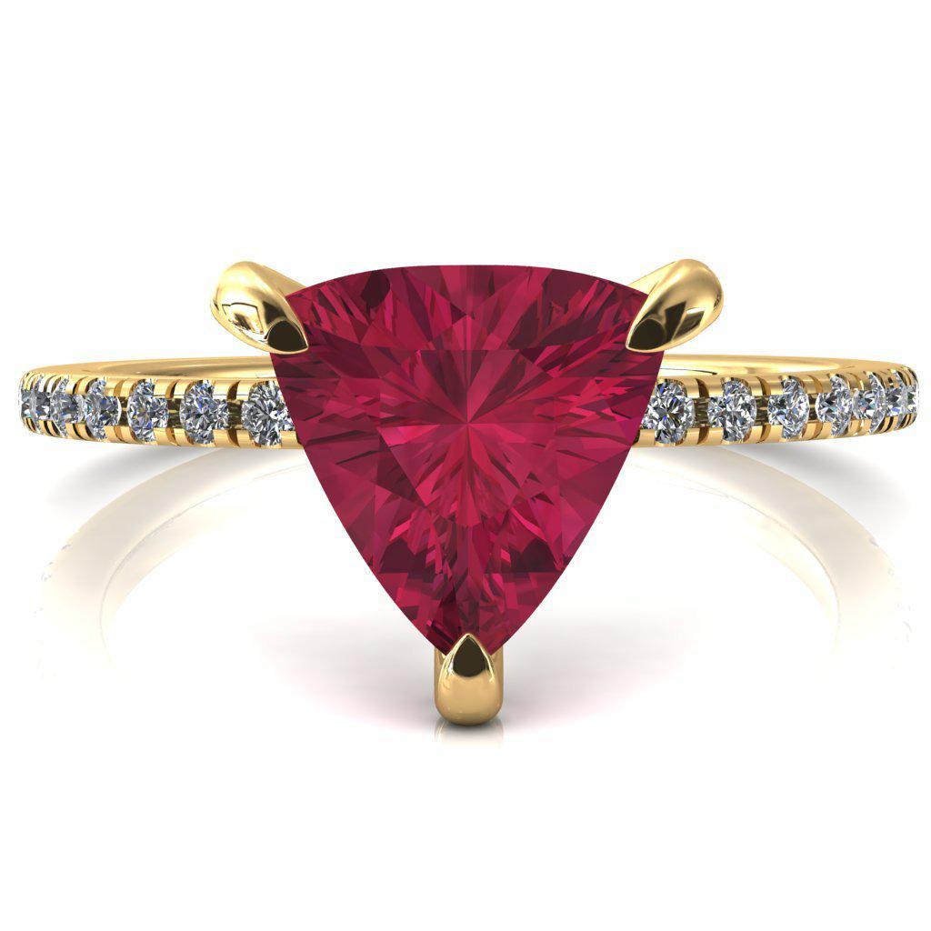 Ezili Trillion Ruby 3 Claw Prong Micro Pave Diamond Sides Engagement Ring-FIRE & BRILLIANCE