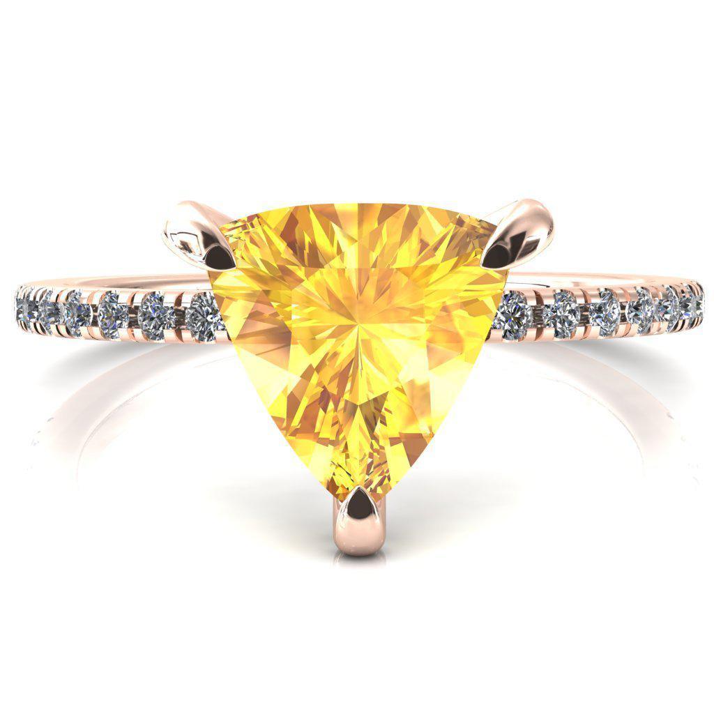 Ezili Trillion Yellow Sapphire 3 Claw Prong Micro Pave Diamond Sides Engagement Ring-FIRE & BRILLIANCE