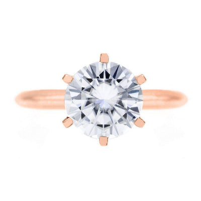 FAB Round Moissanite 6 Prong Ring Complete 14K Rose Gold Solitaire Wedding Set-F&B Wedding Set Collection-Fire & Brilliance ®
