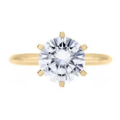 FAB Round Moissanite 6 Prong Ring Complete 14K Yellow Gold Solitaire Wedding Set-F&B Wedding Set Collection-Fire & Brilliance ®