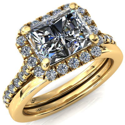 Talia Radiant Center Stone East-West 4 Prong Halo 5/8 Micropave Ring