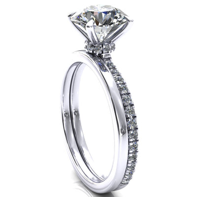 Alayna Round Center Stone 4 Claw Prong 3/4 Micro Pave Diamond Accent Ring Engagement Ring