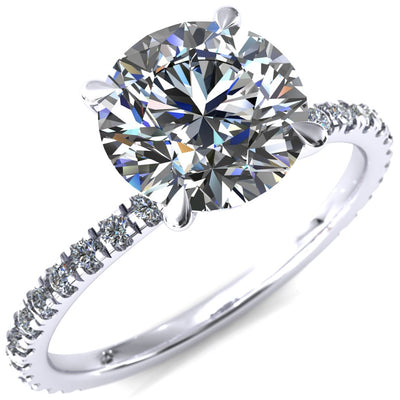 Alayna Round Center Stone 4 Claw Prong 3/4 Micro Pave Diamond Accent Ring Engagement Ring