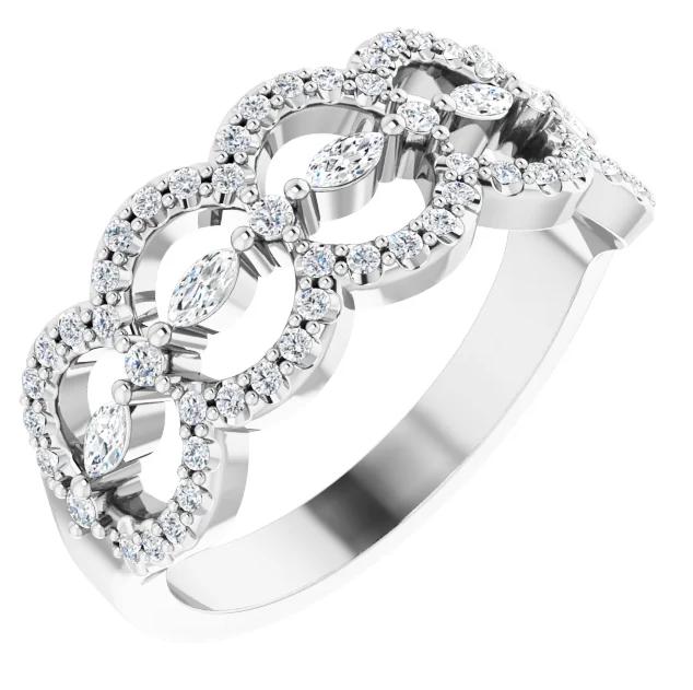 Fabianna Moissanite or Diamond Round and Marquise Anniversary Band-FIRE & BRILLIANCE