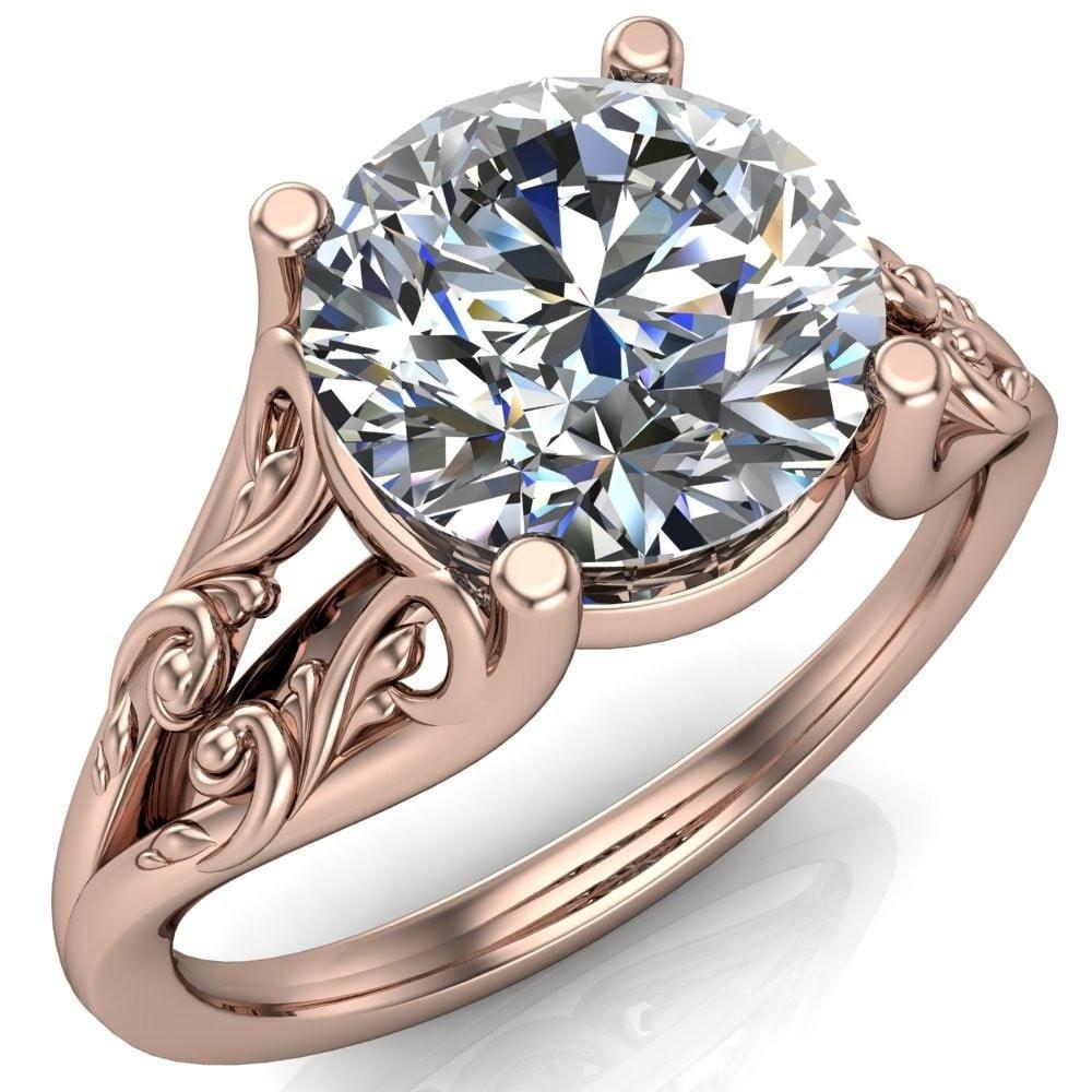Faith Round Moissanite Split Shank Floral Sides Ring-Custom-Made Jewelry-Fire & Brilliance ®