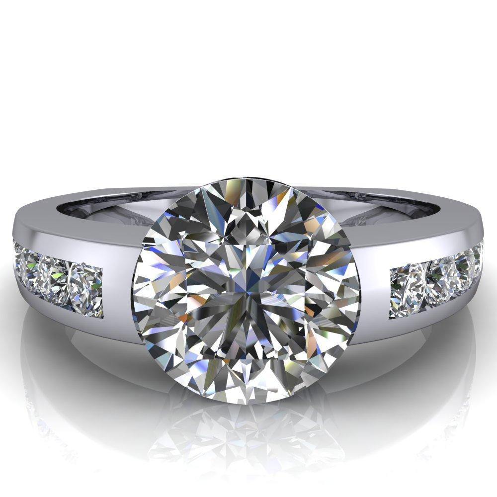 Farrah Round Moissanite with Channel Diamond Sides Ring-Custom-Made Jewelry-Fire & Brilliance ®