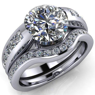 Farrah Round Moissanite with Channel Diamond Sides Ring-Custom-Made Jewelry-Fire & Brilliance ®