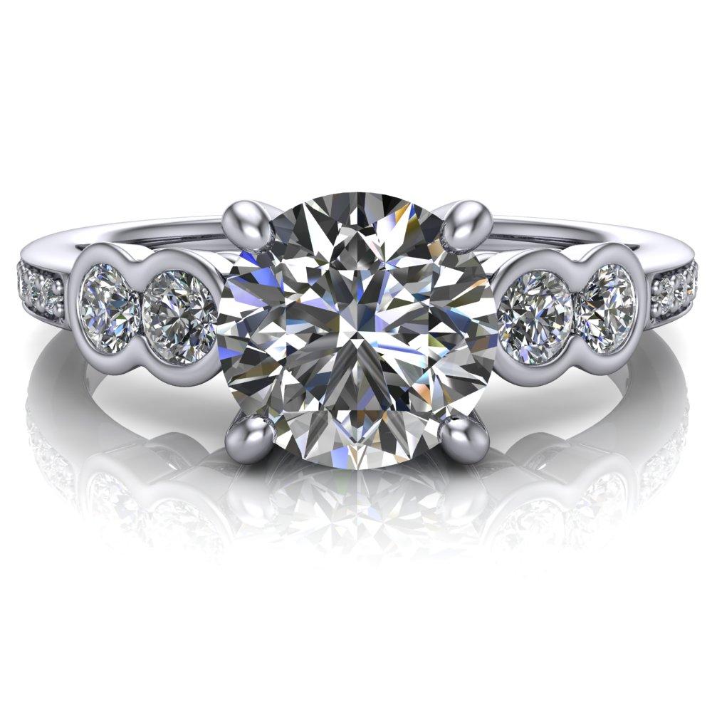 Felise Round Moissanite Double Diamond Side Accent 4 Prong Ring-Custom-Made Jewelry-Fire & Brilliance ®