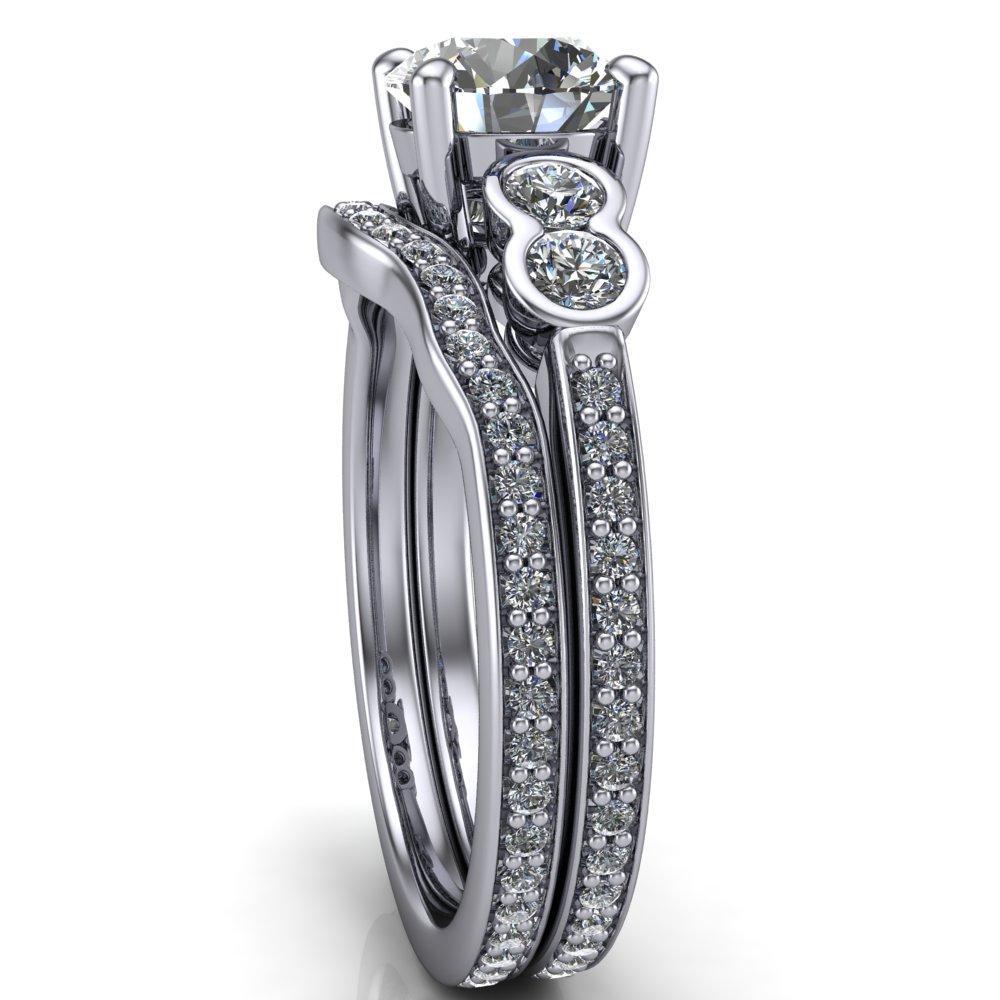 Felise Round Moissanite Double Diamond Side Accent 4 Prong Ring-Custom-Made Jewelry-Fire & Brilliance ®