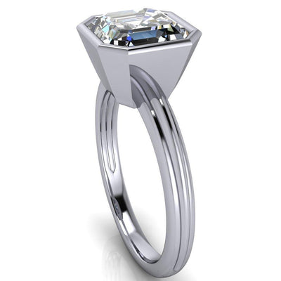 Fenestra Asscher Moissanite Bezel Half-Round Edge Shank Engagement Ring-Custom-Made Jewelry-Fire & Brilliance ®
