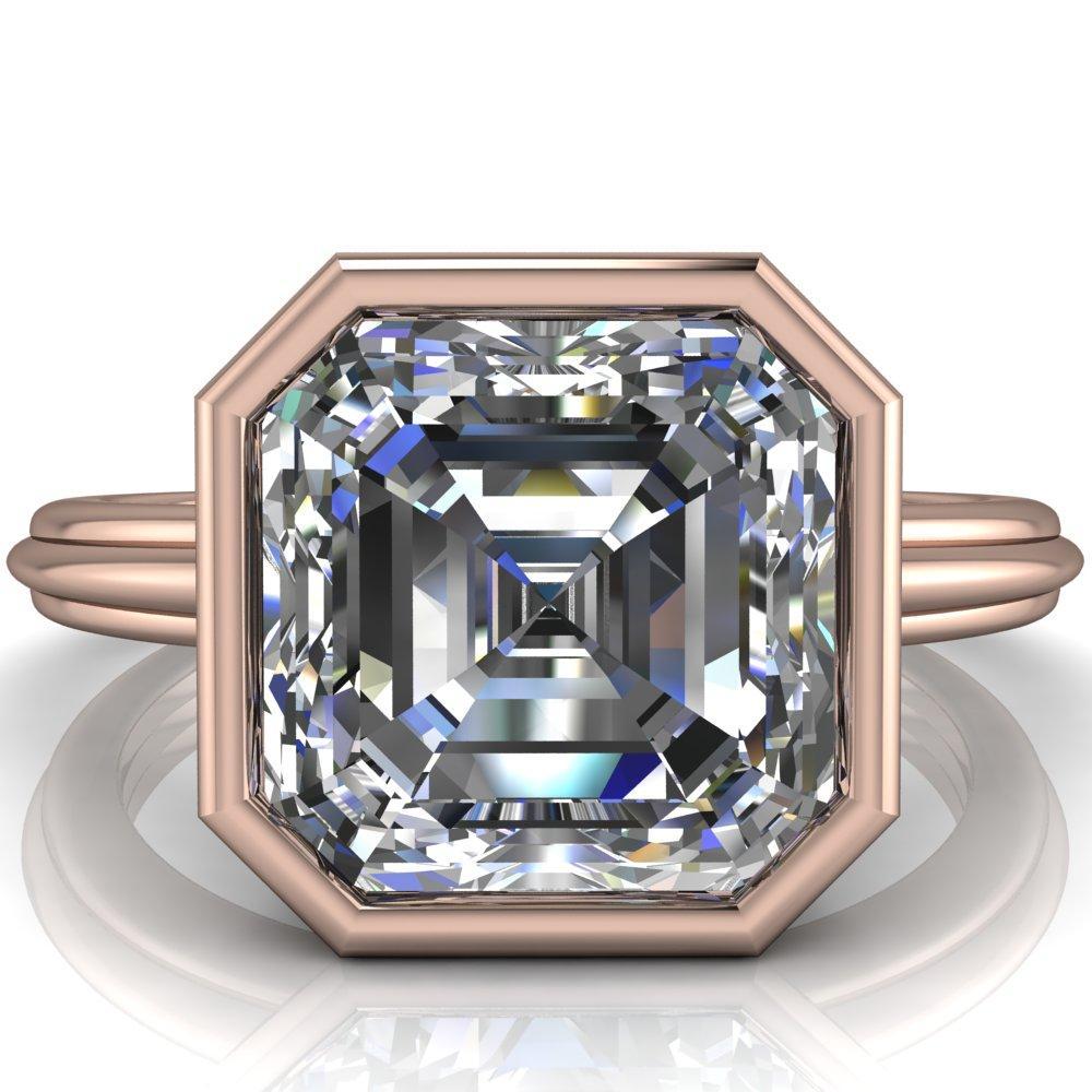 Fenestra Asscher Moissanite Bezel Half-Round Edge Shank Engagement Ring-Custom-Made Jewelry-Fire & Brilliance ®