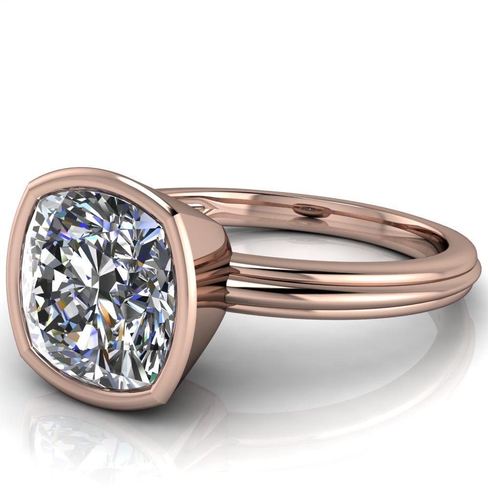 Fenestra Cushion Moissanite Bezel Half-Round Edge Shank Engagement Ring-Custom-Made Jewelry-Fire & Brilliance ®