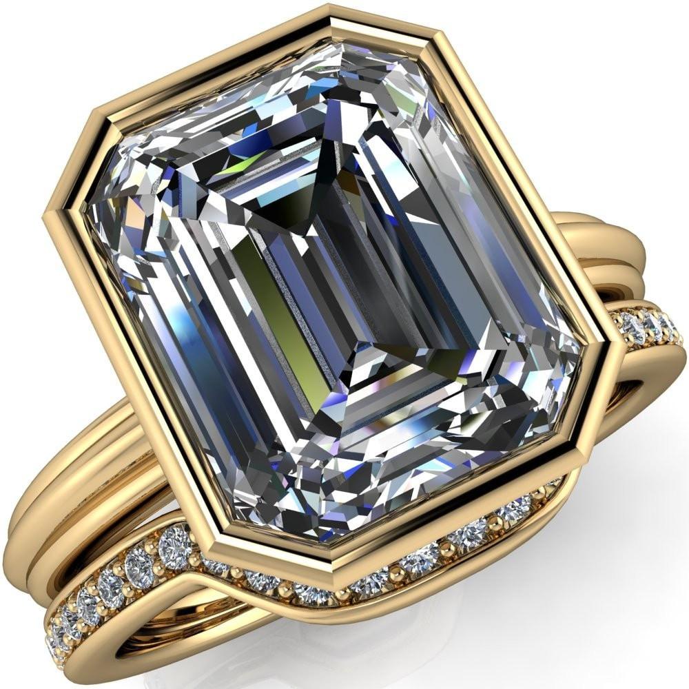 Fenestra Emerald Moissanite Bezel Half-Round Edge Shank Engagement Ring-Custom-Made Jewelry-Fire & Brilliance ®