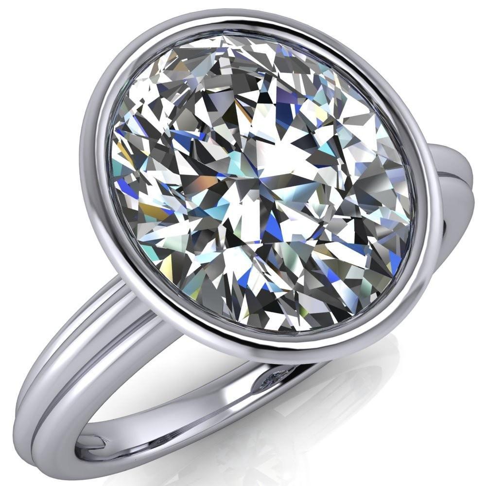 Fenestra Oval Moissanite Bezel Half-Round Edge Shank Engagement Ring-Custom-Made Jewelry-Fire & Brilliance ®