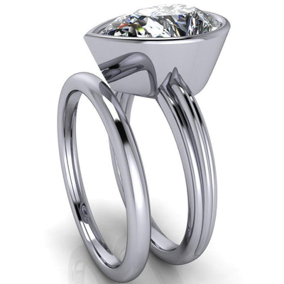 Fenestra Pear Moissanite Bezel Half-Round Edge Shank Engagement Ring-Custom-Made Jewelry-Fire & Brilliance ®