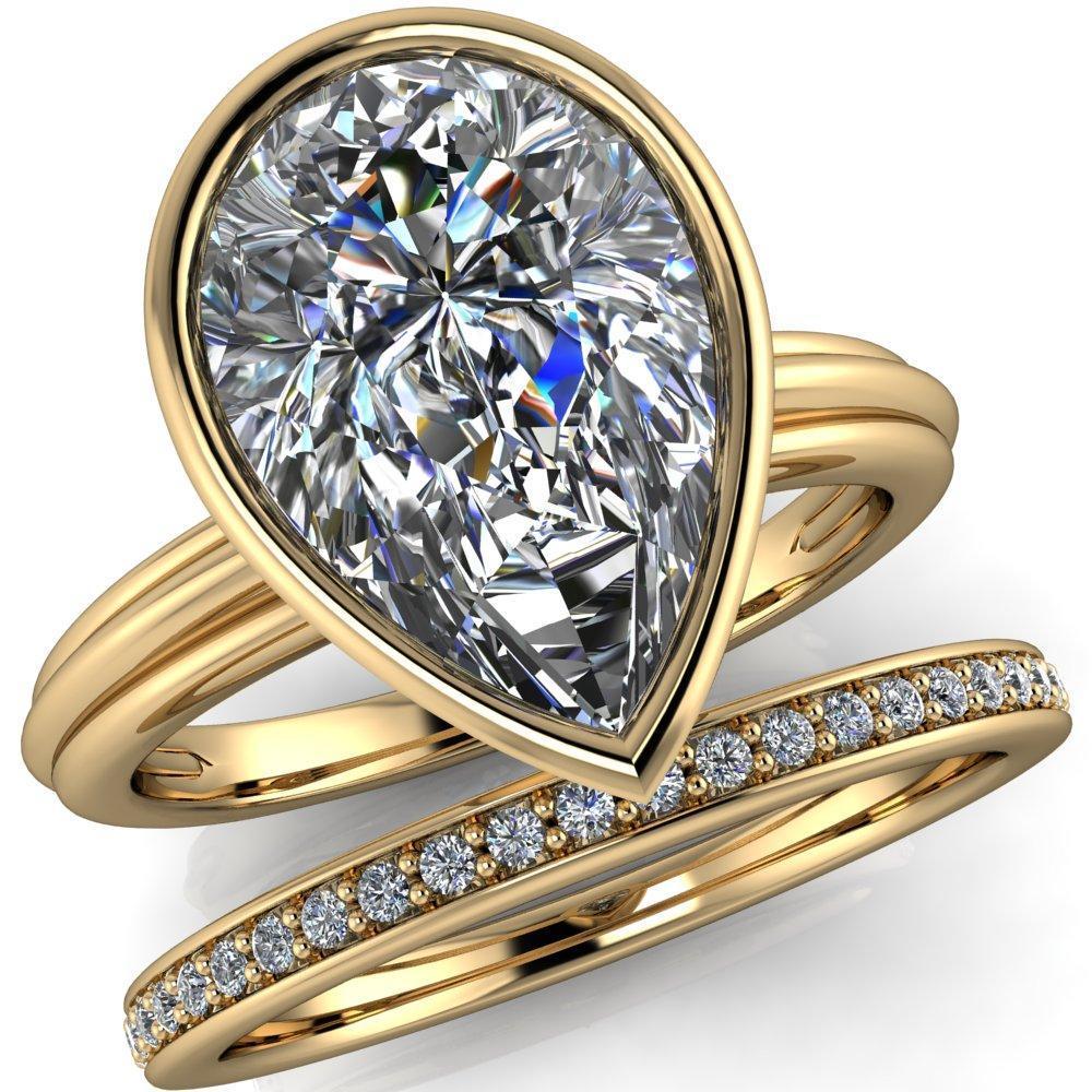 Fenestra Pear Moissanite Bezel Half-Round Edge Shank Engagement Ring-Custom-Made Jewelry-Fire & Brilliance ®