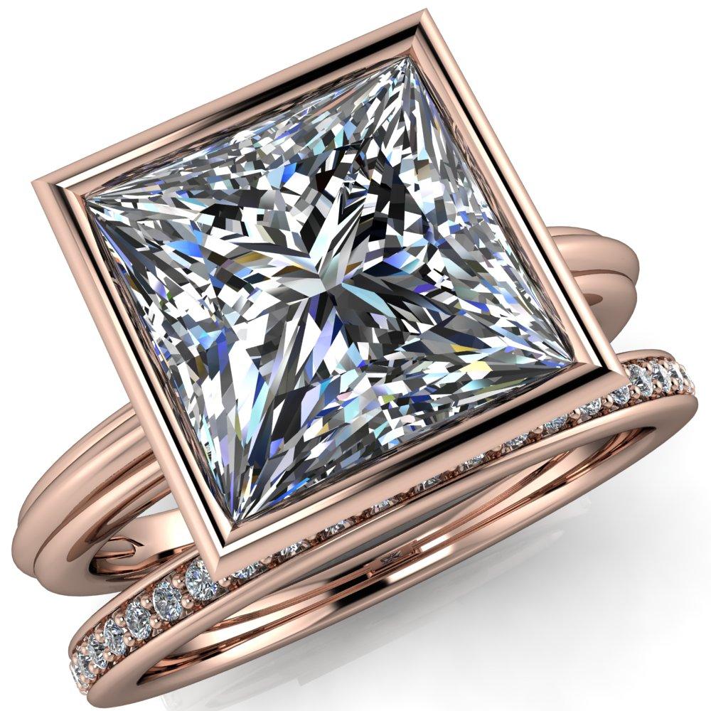 Fenestra Princess/Square Moissanite Bezel Half-Round Edge Shank Engagement  Ring