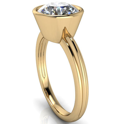 Fenestra Round Moissanite Bezel Half-Round Edge Shank Engagement Ring-Custom-Made Jewelry-Fire & Brilliance ®