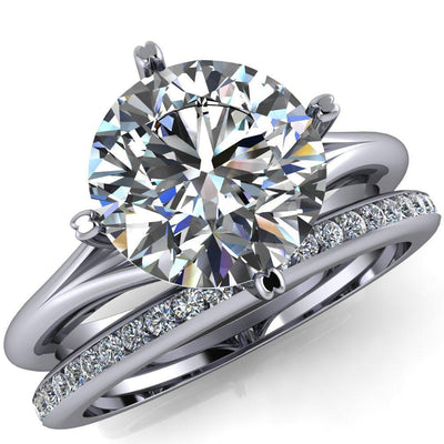 Finé Round Moissanite 4 Prong Split Shank Engagement Ring-Custom-Made Jewelry-Fire & Brilliance ®