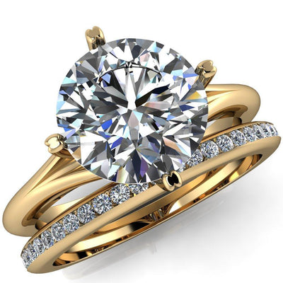 Finé Round Moissanite 4 Prong Split Shank Engagement Ring-Custom-Made Jewelry-Fire & Brilliance ®