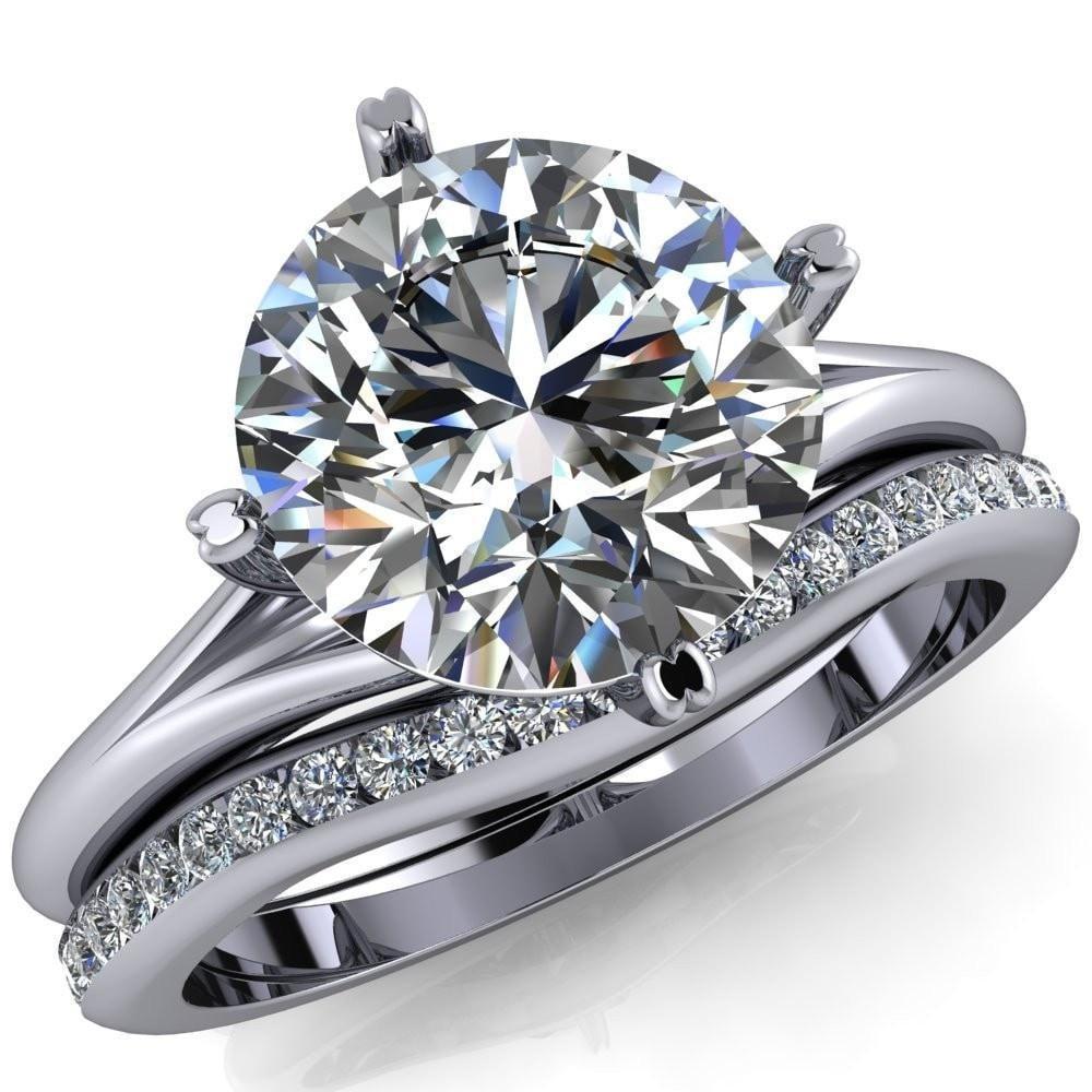 Finé Round Moissanite 4 Prong Split Shank Engagement Ring-Custom-Made Jewelry-Fire & Brilliance ®