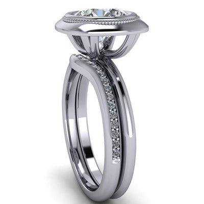 Fiona Round Moissanite Vintage Cushion Shaped Bezel Set Fiona Ring-Custom-Made Jewelry-Fire & Brilliance ®