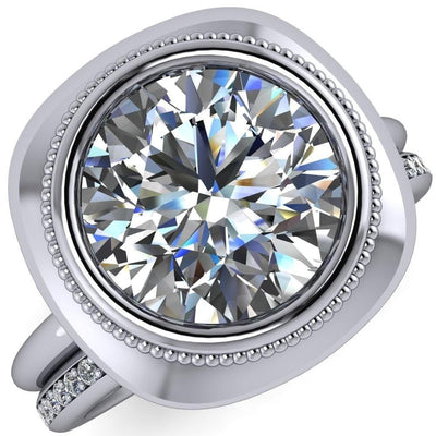 Fiona Round Moissanite Vintage Cushion Shaped Bezel Set Fiona Ring-Custom-Made Jewelry-Fire & Brilliance ®
