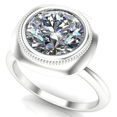 Fiona Round Moissanite Vintage Cushion Shaped Bezel Set Fiona Ring-Custom-Made Jewelry-Fire & Brilliance ®