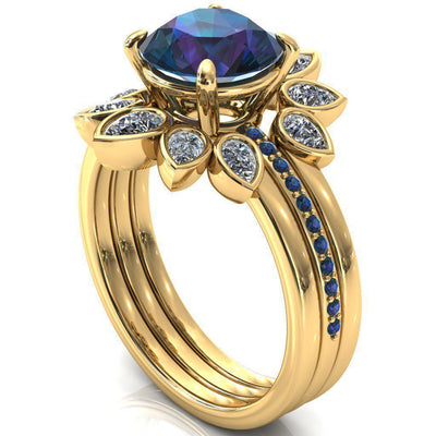 Flora Round Alexandrite 1/2 Eternity Accent Alexandrite Ring-Custom-Made Jewelry-Fire & Brilliance ®