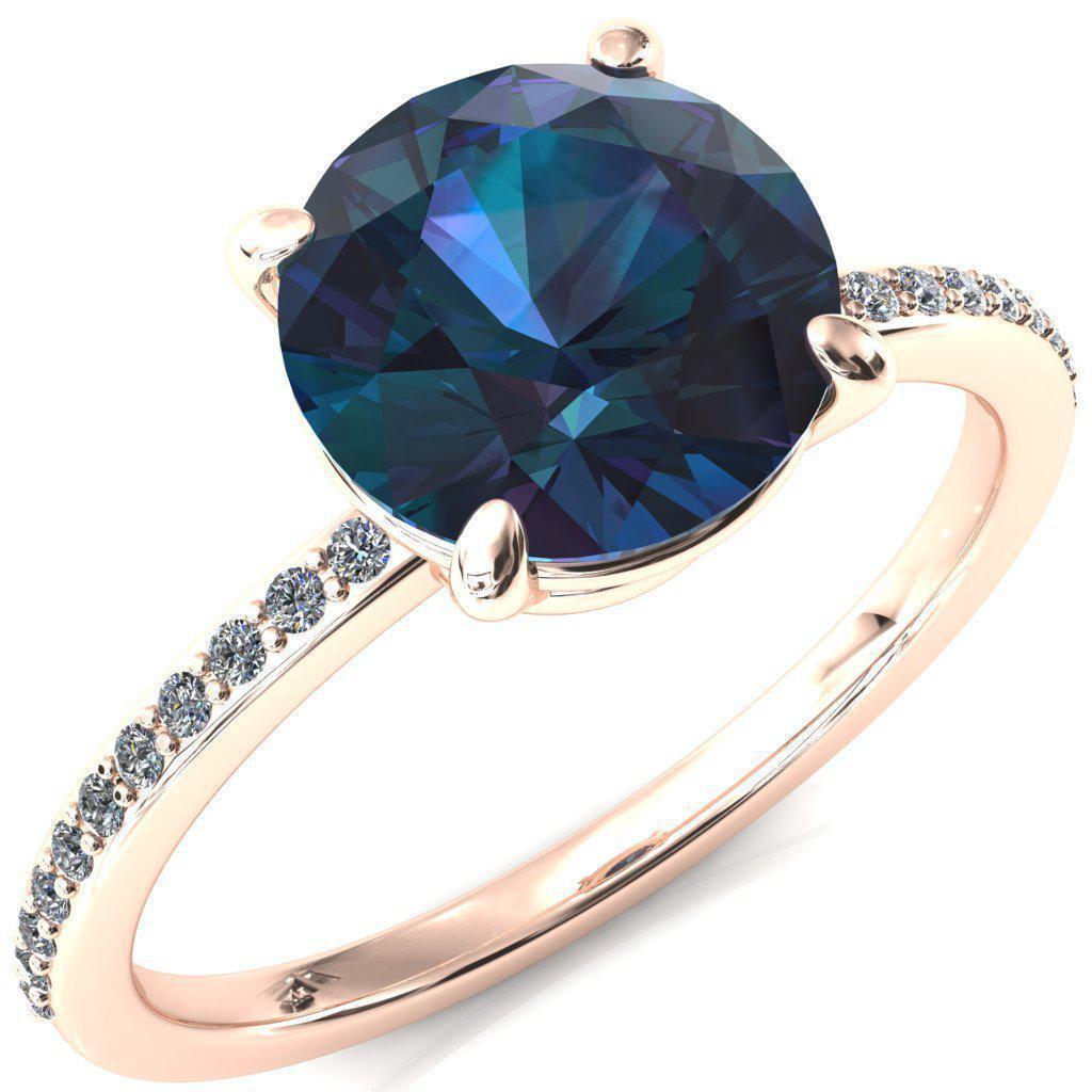 Flora Round Alexandrite 1/2 Eternity Accent Diamond Ring-Custom-Made Jewelry-Fire & Brilliance ®