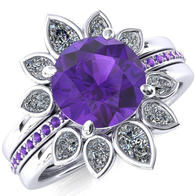 Flora Round Amethyst 1/2 Eternity Accent Amethyst Ring-Custom-Made Jewelry-Fire & Brilliance ®