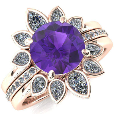 Flora Round Amethyst 1/2 Eternity Accent Diamond Ring-Custom-Made Jewelry-Fire & Brilliance ®