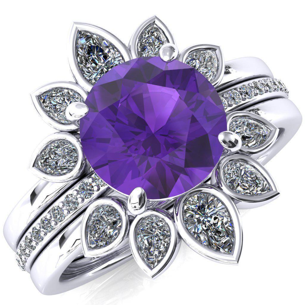 Flora Round Amethyst 1/2 Eternity Accent Diamond Ring-Custom-Made Jewelry-Fire & Brilliance ®