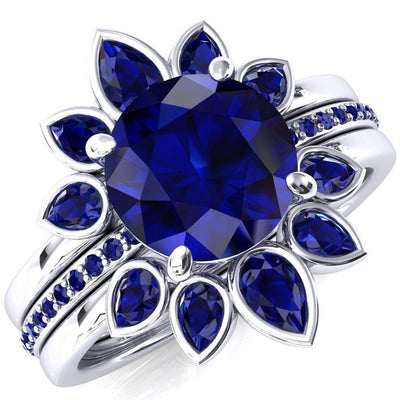 Flora Round Blue Sapphire 1/2 Eternity Accent Blue Sapphire Ring-Custom-Made Jewelry-Fire & Brilliance ®