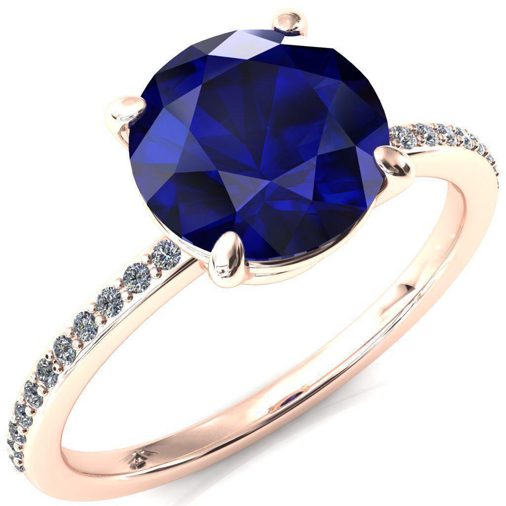 Flora Round Blue Sapphire 1/2 Eternity Accent Diamond Ring-Custom-Made Jewelry-Fire & Brilliance ®