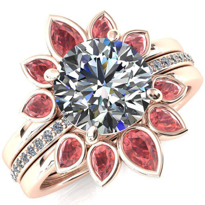 Flora Round Moissanite 1/2 Eternity Accent Diamond Ring-Custom-Made Jewelry-Fire & Brilliance ®