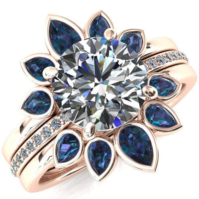 Flora Round Moissanite 1/2 Eternity Accent Diamond Ring-Custom-Made Jewelry-Fire & Brilliance ®