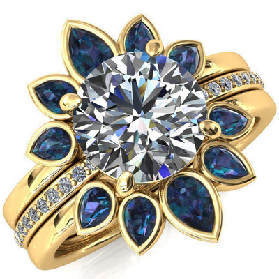 Flora Round Moissanite 1/2 Eternity Accent Diamond Ring-Custom-Made Jewelry-Fire & Brilliance ®