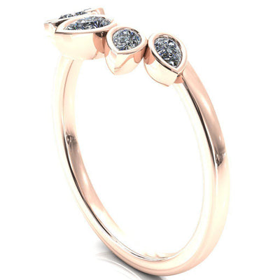 Flora Round Moissanite 4 Prong 1/2 Bead Eternity Diamond Accent Engagement Ring-FIRE & BRILLIANCE