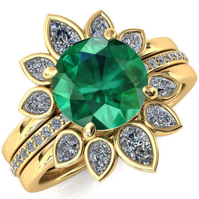 Flora Round Emerald 1/2 Eternity Accent Diamond Ring-Custom-Made Jewelry-Fire & Brilliance ®