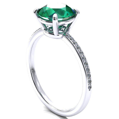 Flora Round Emerald 1/2 Eternity Accent Diamond Ring-Custom-Made Jewelry-Fire & Brilliance ®