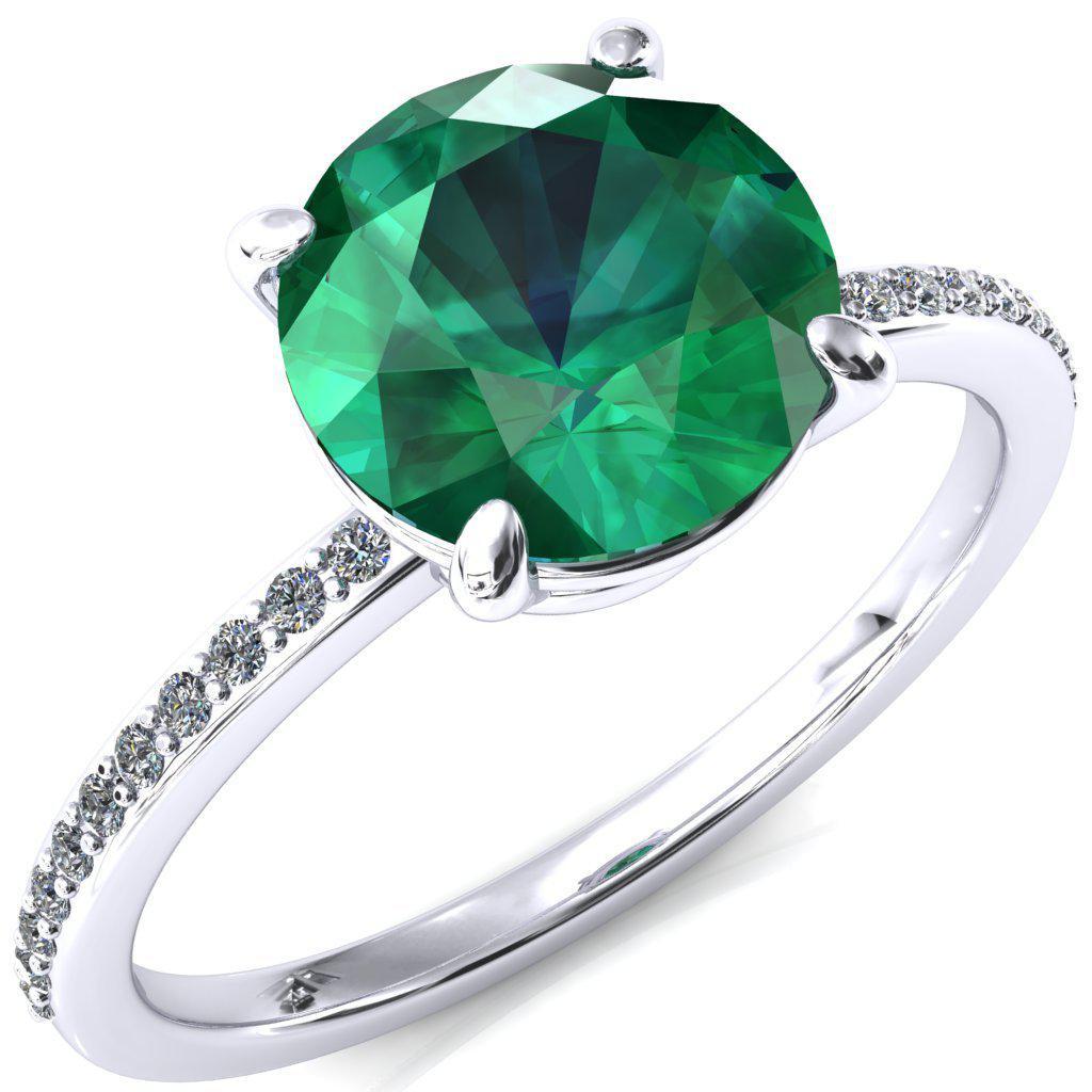 Flora Round Emerald 4 Prong 1/2 Bead Eternity Diamond Accent Engagement Ring-FIRE & BRILLIANCE