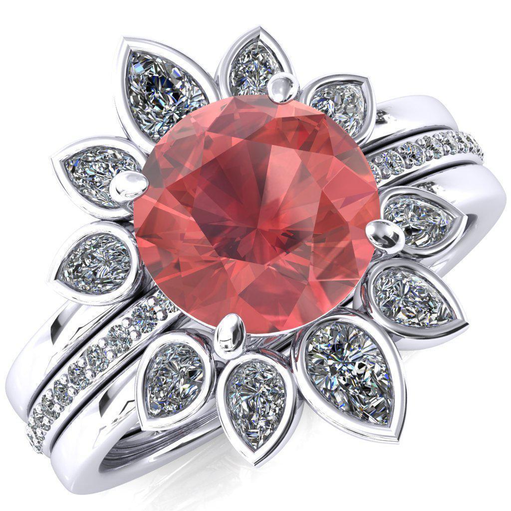 Flora Round Padparadscha Sapphire 1/2 Eternity Accent Diamond Ring-Custom-Made Jewelry-Fire & Brilliance ®